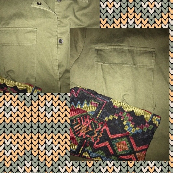 SHEIN GREEN COTTON JACKET W/SOUTHWEST SLEEVES~LARG - Picture 3 of 5